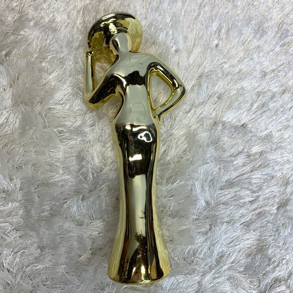 80s 90s Gold Lady Figurine Shelf Decor 9" x 3 x 2" - Picture 2 of 3